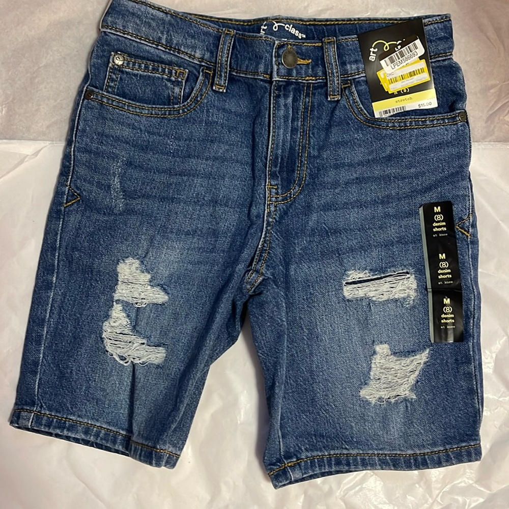 Destructed Bermuda Jean Shorts dark wash